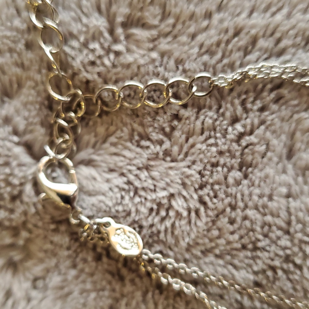 Silver Necklace Two Chained with Rhinestones - Picture 2 of 4
